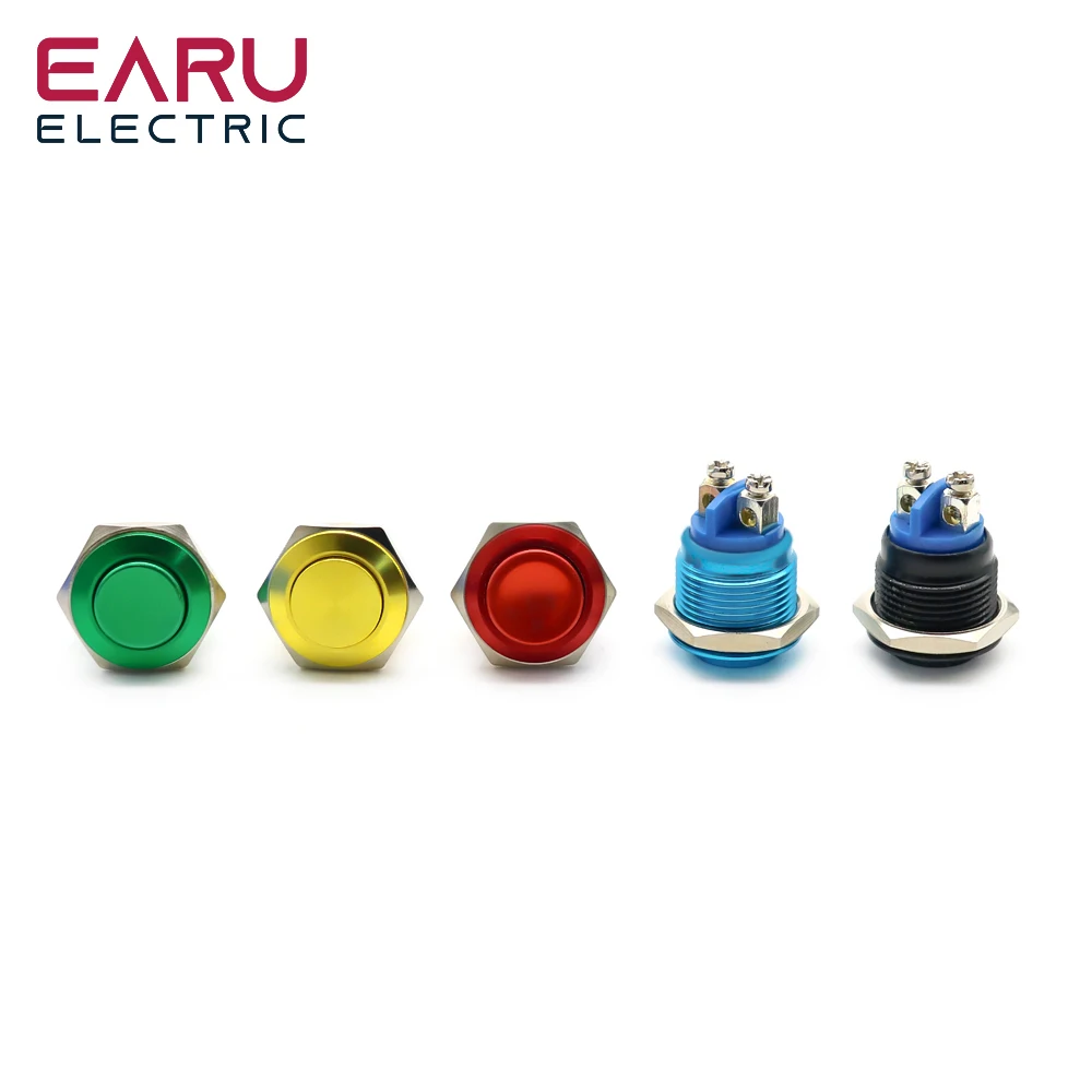 16mm Metal Button Switch Momentary Self-Reset 1NO Screw Foot High Head Complete Oxidation Button Red Yellow Blue Green Black