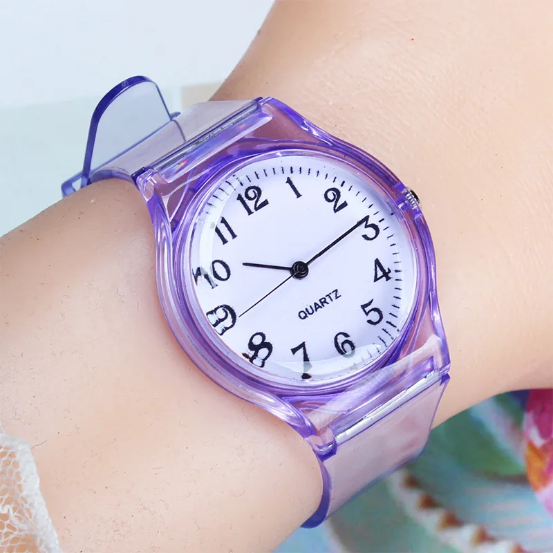 Candy-colored Strap Simple Environmentally Women Watchs Ultra-fino Silicone Strap Leisure Watch Transparente Watch for Women Gift