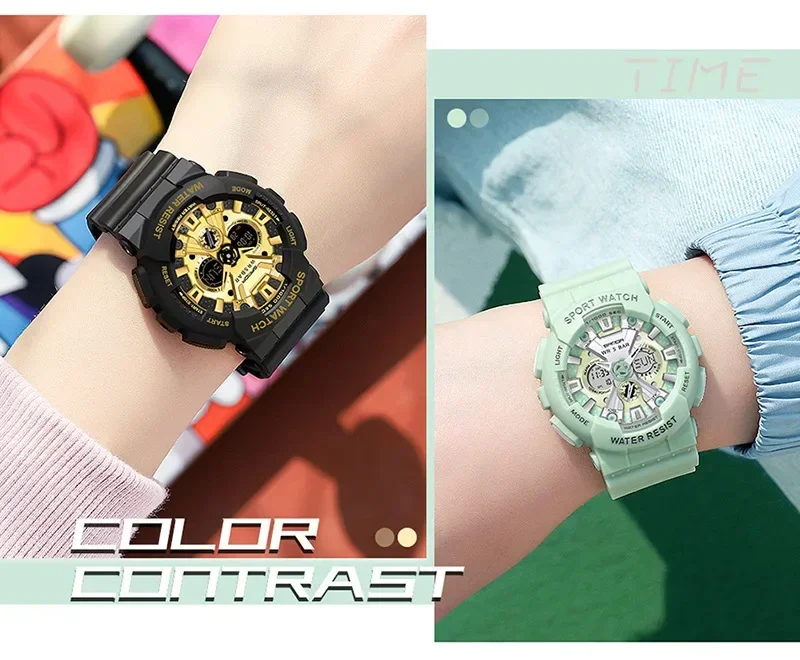 SANDA 6068 индивидуальные трендовые двойные часы, темпераментные часы ZSK, Женские электронные часы, спортивные часы для учеников средней школы