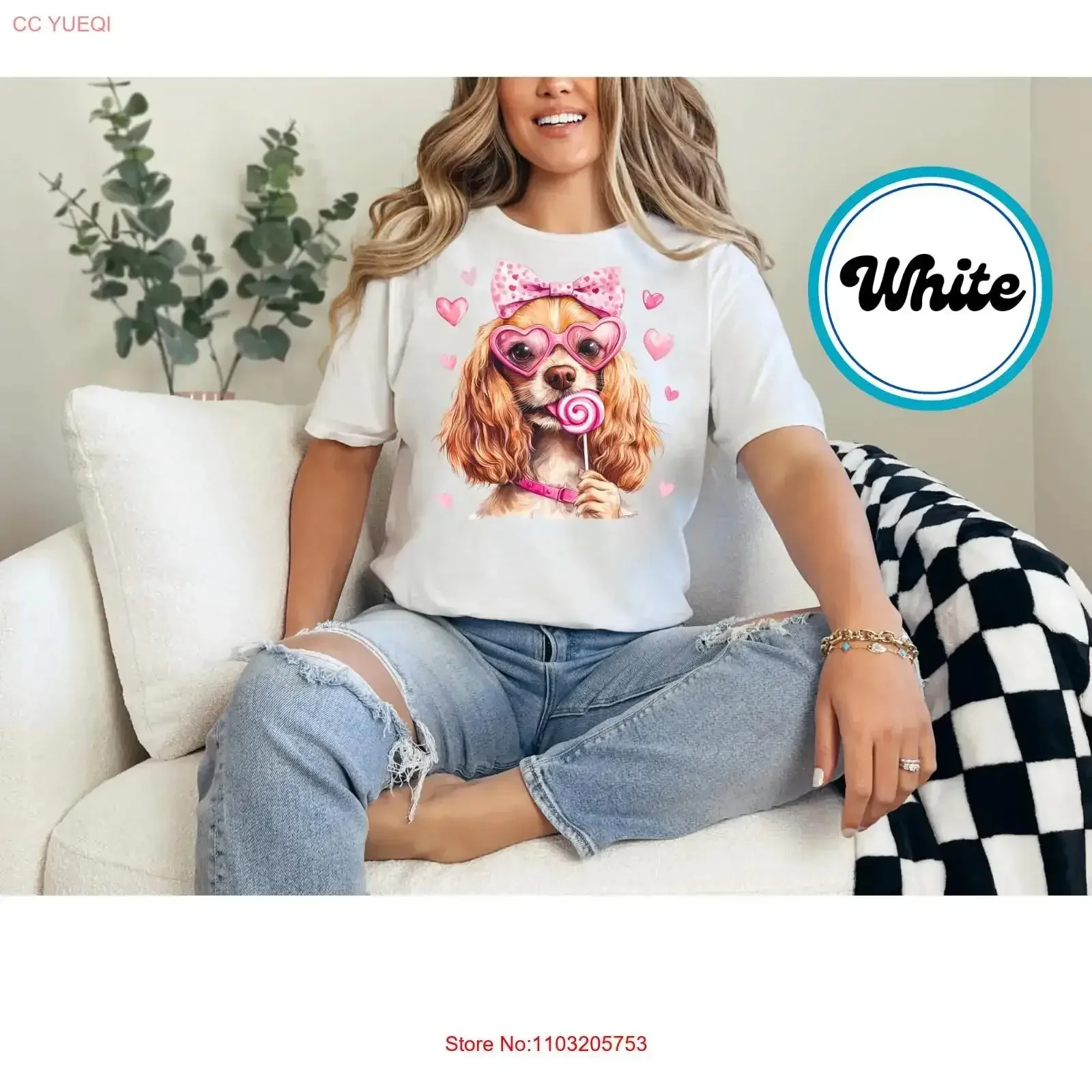 

Women's Adorable Cocker Spaniel Puppy Valentines Day T Shirt in Many Sizes NEW vintage Washed homme Comfortable Breathable