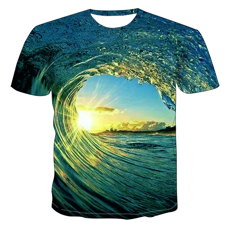 Summer 3d Customized Wave Landscape Color Natural Pattern Men's Outdoor Street T-shirt Breathable, Lightweight, Trendy Hip Hop