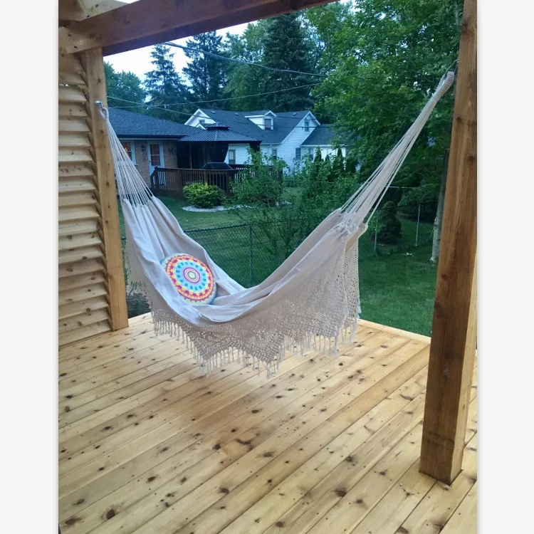 BODI Handmade Boho Luxury Brazilian Deluxe Double Hammock Custom Linen Cotton Camping Outdoor  with Macrame Beach Swing