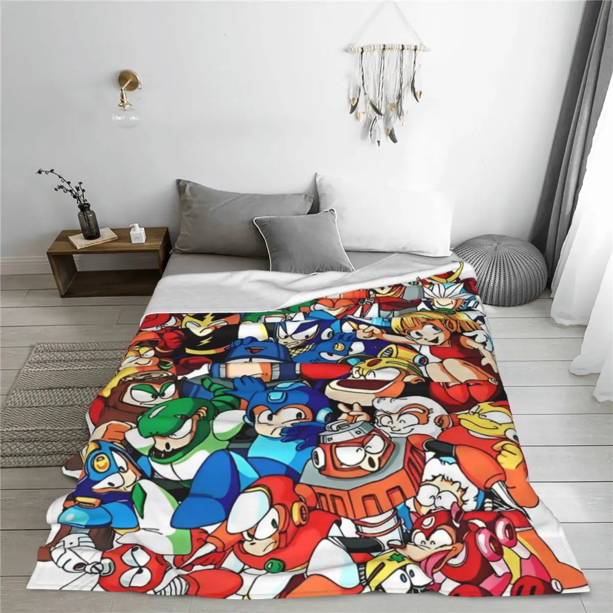 Mega Man Robot Masters Blanket Cover Cartoon Rockman Game Flannel Throw Blankets Sofa Lightweight Breathable Plush Thin Quilt