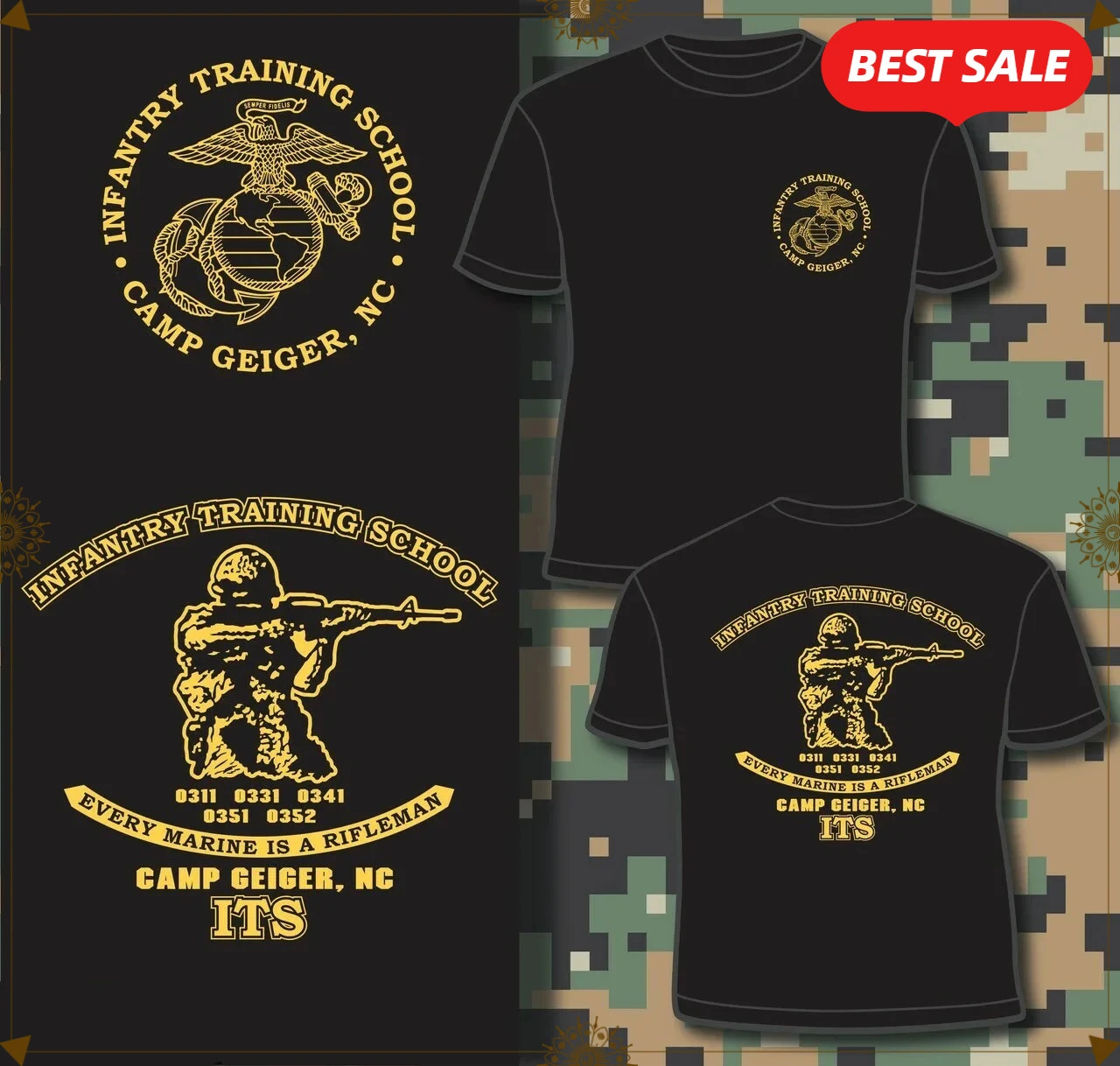 Camp Geiger, NC. US Marine Corps Infantry Training School T-Shirt 100% Cotton O-Neck Short Sleeve Summer Casual Mens T-shirt