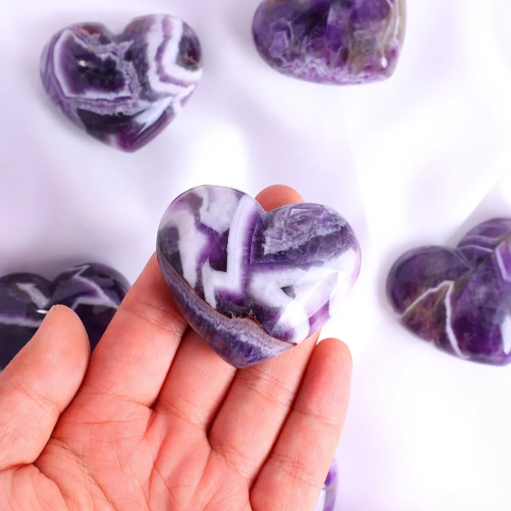 Picture 6: Natural Dream Amethyst Heart, Purple Crystal with White Stripes Stone Heart, Home or Office Decor, Healing Crystal Gifts