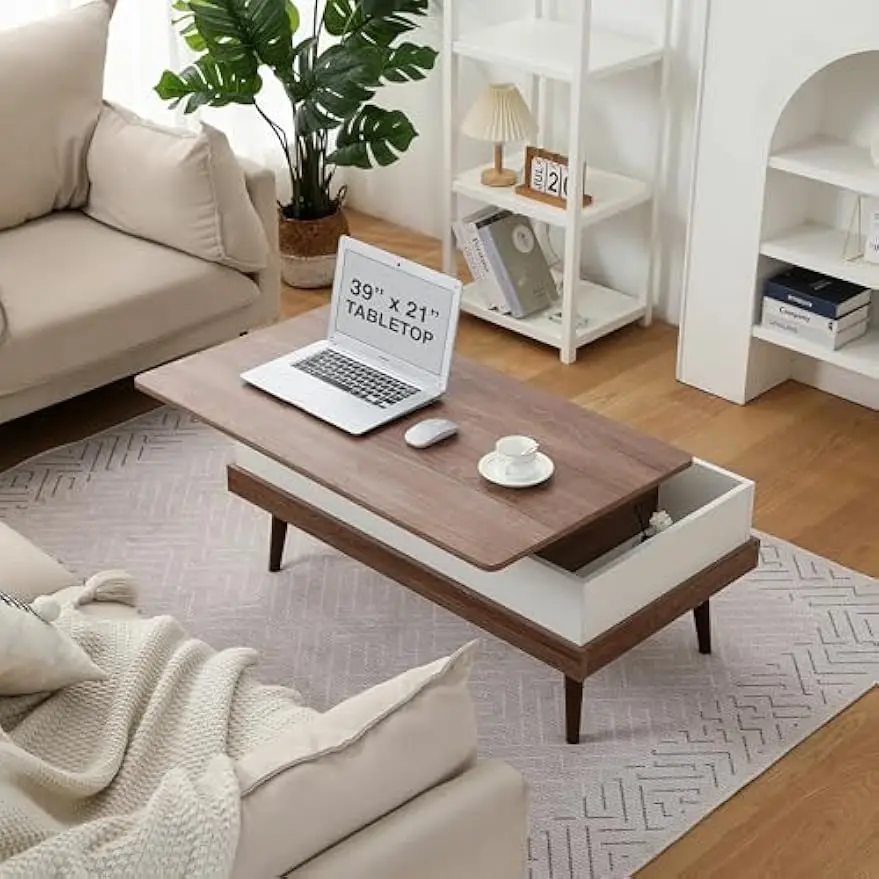 

Pop Up Coffee Table, Coffee Table Desk, Lift Top Table, Living Room Table with Storage, Storage Tables Brown & White