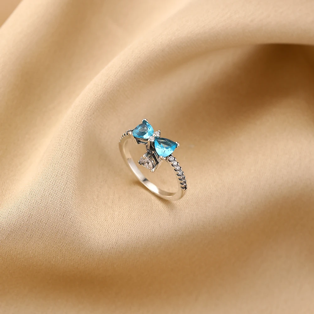 Women's 925 Sterling Silver Heart-Shaped Pearl Bow Ring