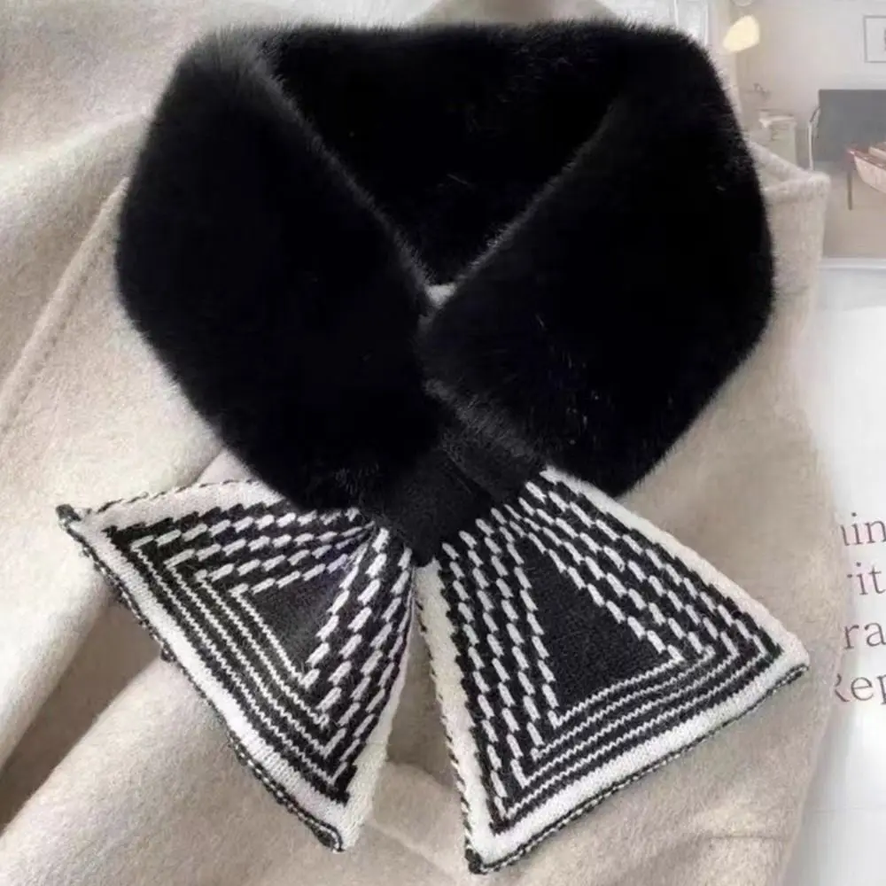 

Зимний теплый однотонный шарф с крестом из искусственного кроличьего меха, плюшевый утепленный шейный платок с запахом для девочек