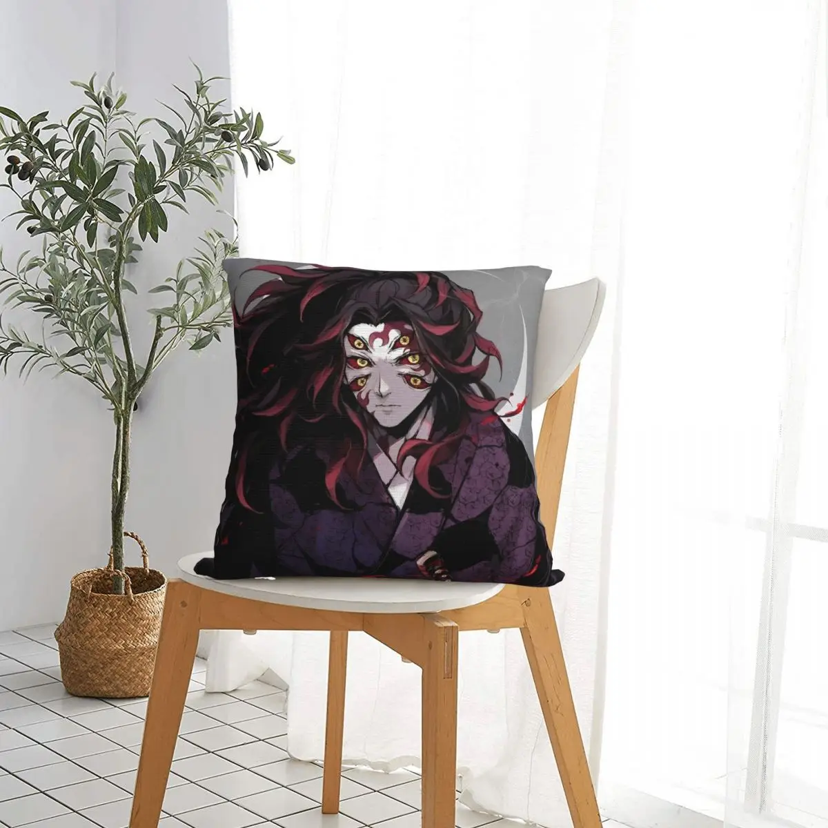 Upper Rank One    Kokushibo Pillow Case Anime Demon Slayer Cushion Covers Funny Decorative Pillowcase for Sofa 40*40cm