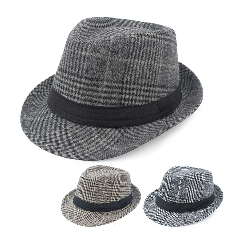 Autumn and Winter Men's Hats Flannel Plaid Fabric Warm Middle-Aged and Elderly Jazz Hats Casual Hats Men's Hat