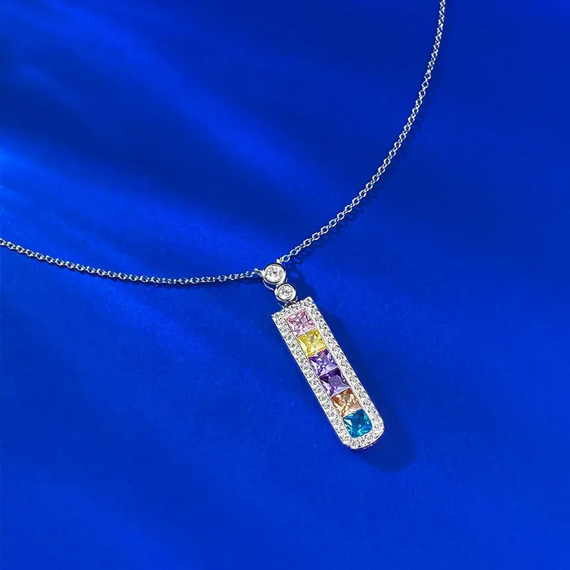 Apaison 925 فضة حساسة عالية الكربون الماس مستطيل القلائد المعلقات للنساء مجوهرات الزفاف حفلة عيد ميلاد