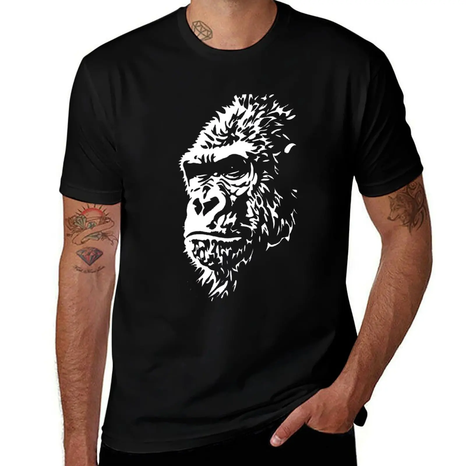Contemplating Gorilla Head T-Shirt Casual Minimalist Short Sleeve Top T-Shirt