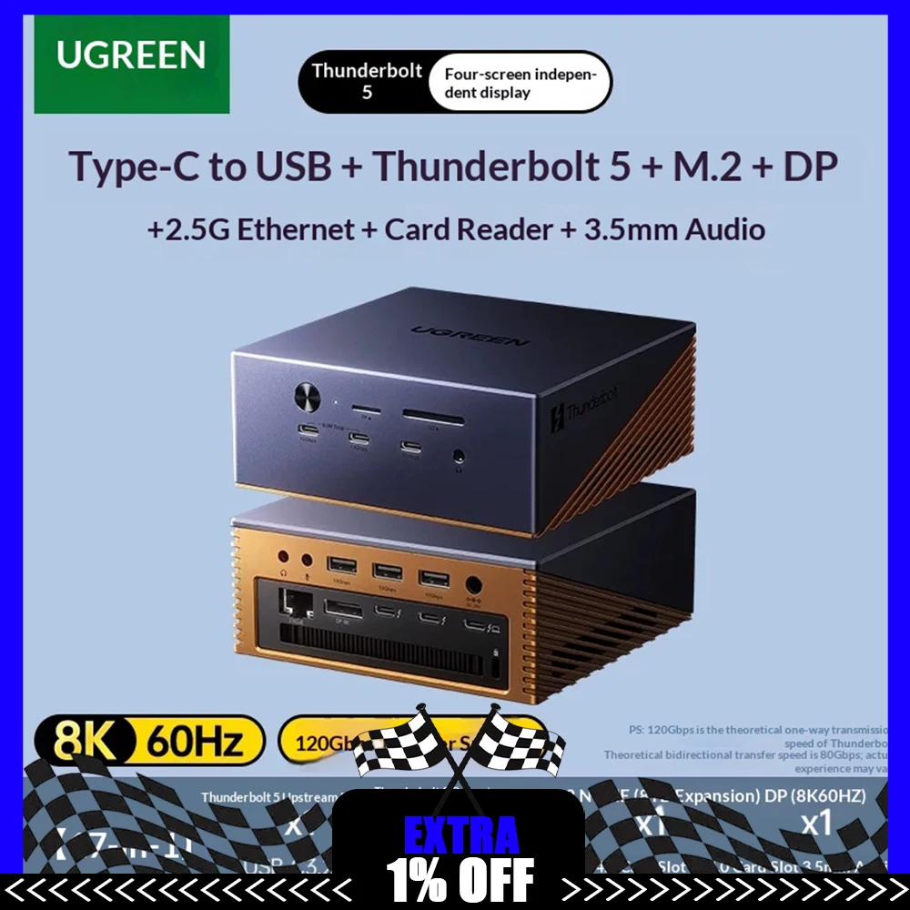 UGREEN U715-45791 Expansion Dock USB Typec HDMI 4K 80/120Gbps High‑Speed Transmission 6G File Transfers Laptop Docking Stations
