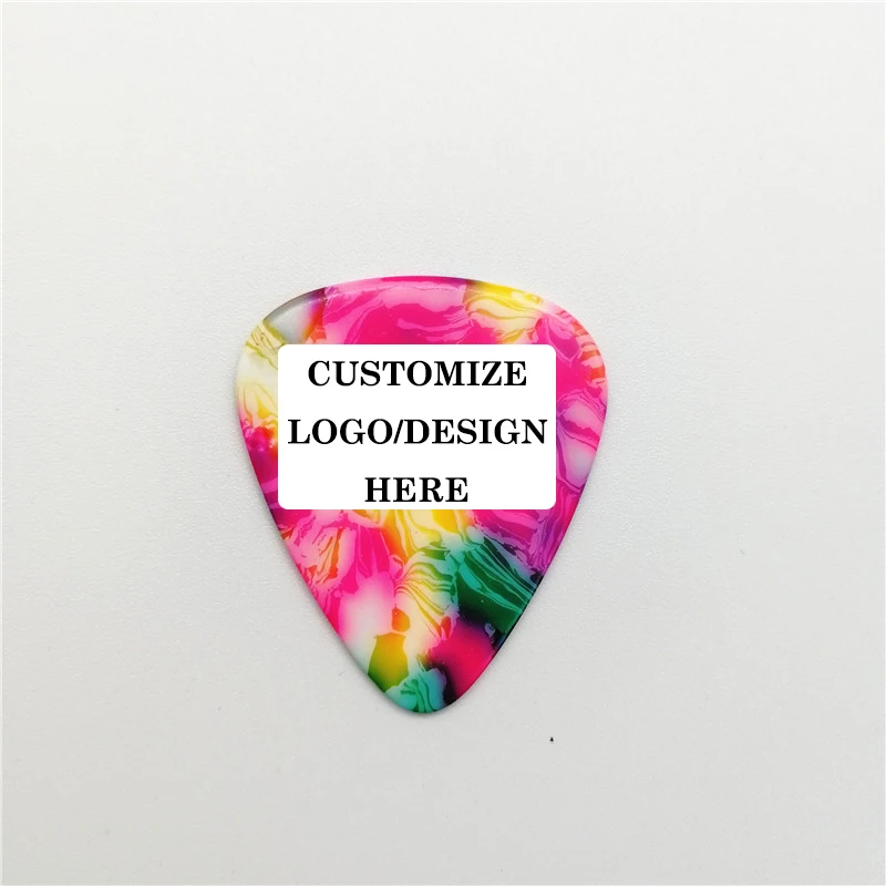 Púas de guitarra de celuloide, personalizadas en colores perlados, con diseño de logotipo propio, 100 piezas