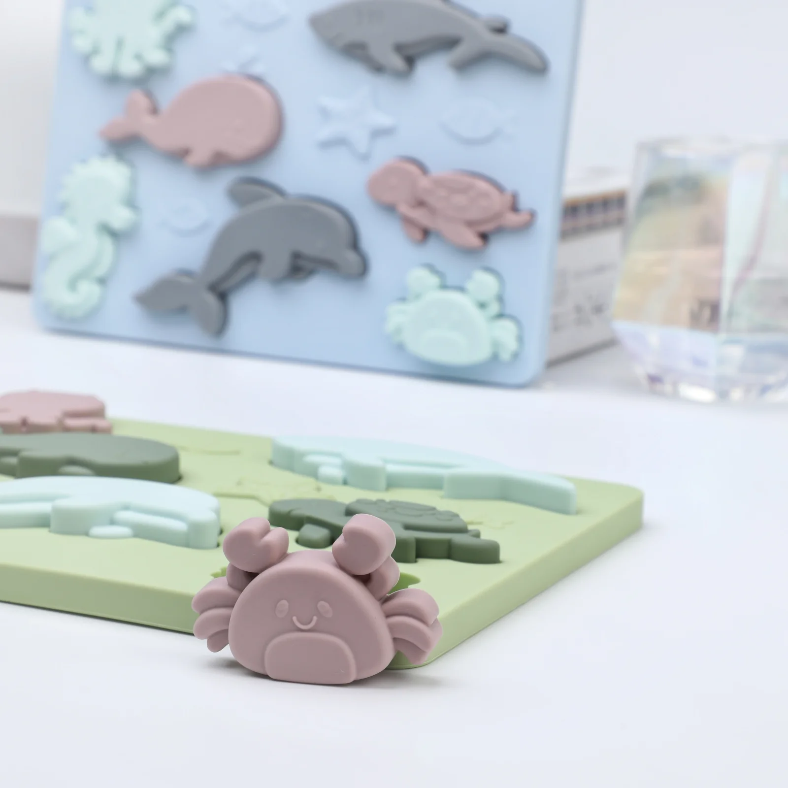 Hot Sell New Baby Silicone Marine Animal Puzzle Kids Silicone Geometry Matching Board Baby Sensory Educational Toys