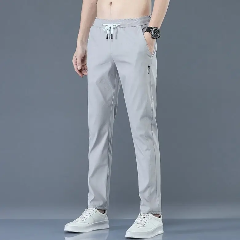 Men's Casual Pants Summer Solid Breathable Drawstring Pocket Straight Trousers Male Thin Quick-Drying Sweatpants Sports Pants