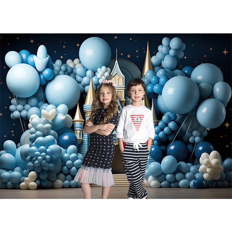 Photography Background Blue Royal Castle Fairy Tale Balloon Kids Cake Smash Backdrops Baby Shower Birthday Party Decor Photozone