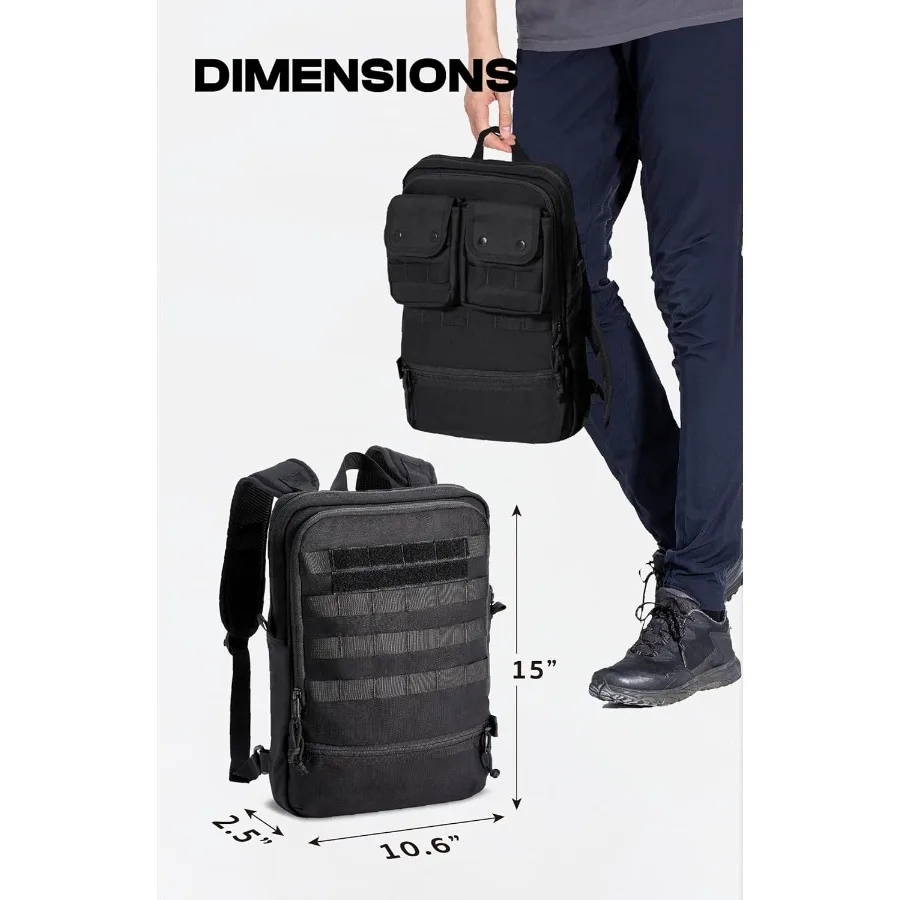 ® 15" Black Tactical Laptop Backpack For Men EDC Backpack with MOLLE Attachements Survival Tactical Backpack for 1 Day