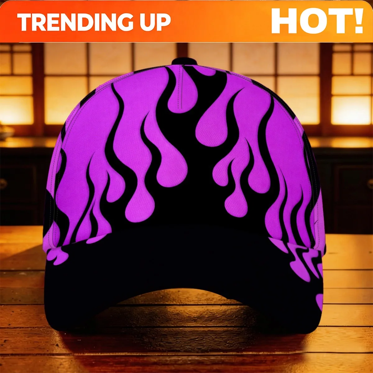 Customization 1pc Purple Flames Black Background Baseball Cap Workout One Size Fits Most Cycling 2D Full Print Patterned Cap Gif