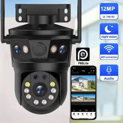 12MP WiFi IP Camera Three Len 8X Zoom Ai Motion Tracking PTZ  Video Camera Waterproof Outdoor Security Protection Surveillance