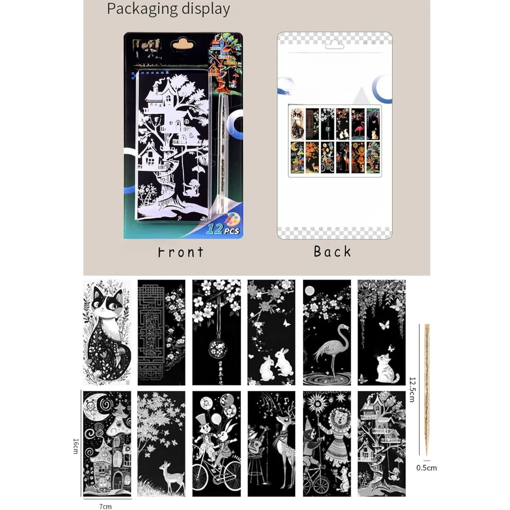 스크래치 아트 무지개 그림 책갈피 세트 - 창의 예술 및 공예 - 성인 및 어린이용, 스크래치 그림 종이 공예 세트