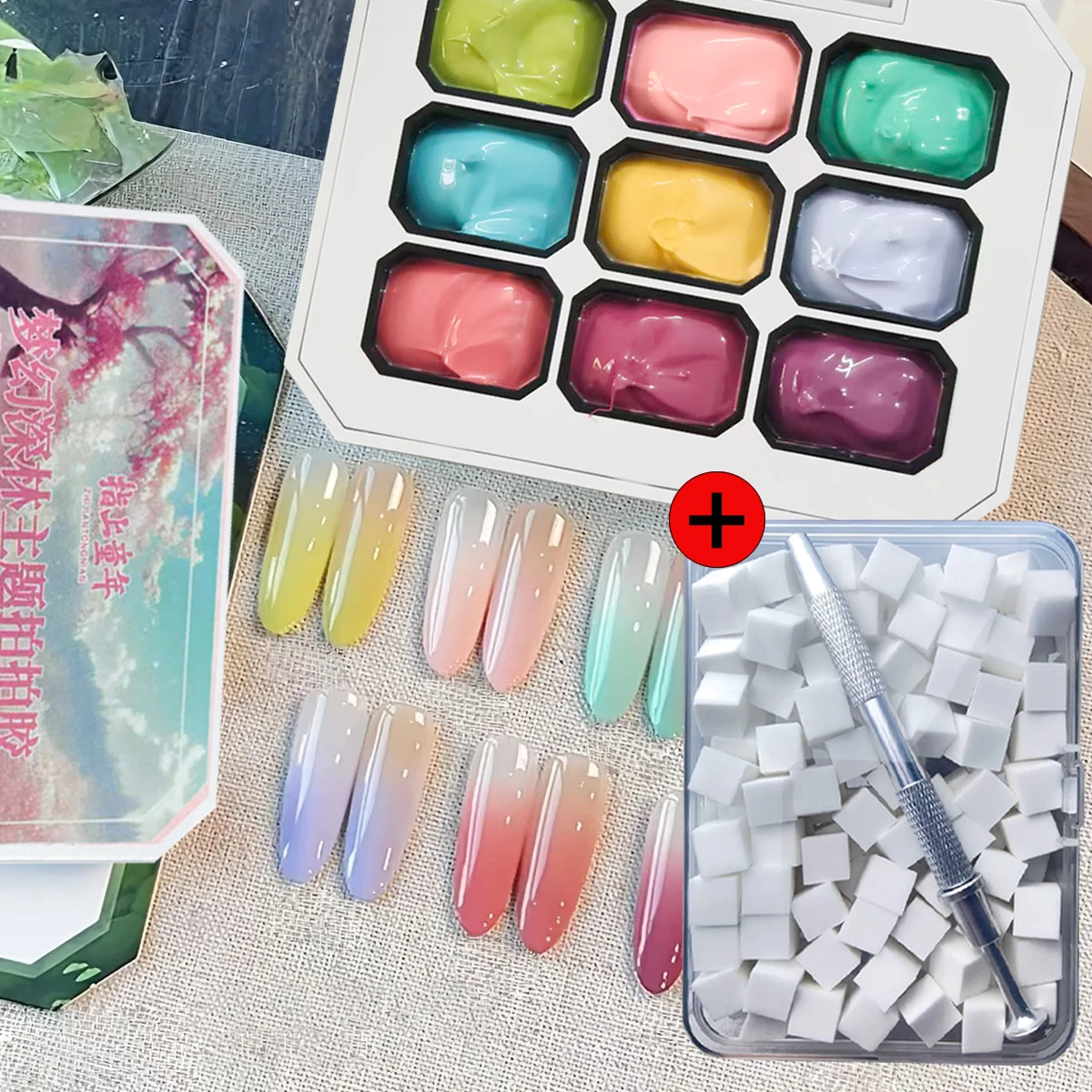 

1 компл./2 шт. твердый лак для ногтей гель для похлопывания допамина зеленый коричневый клей УФ и светодиодный дизайн ногтей 100 шт. губка 1 шт. зажим DIY зима