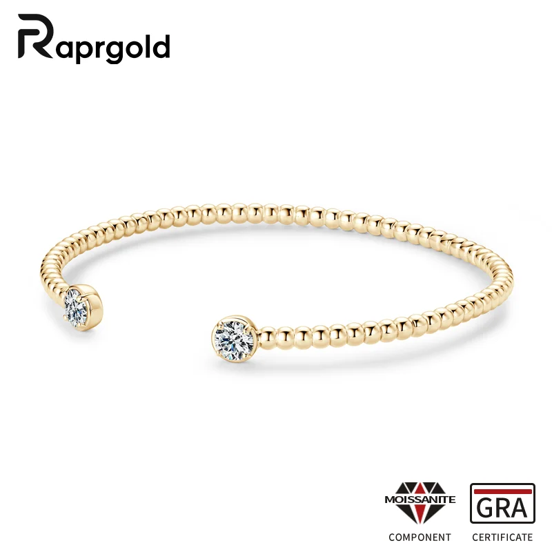 

RAPRGOLD GRA Certified 5mm Moissanite Open Cuff Bracelet for Women S925 Sterling Silver Bangles Chains Wrist Fine Jewelry Gifts