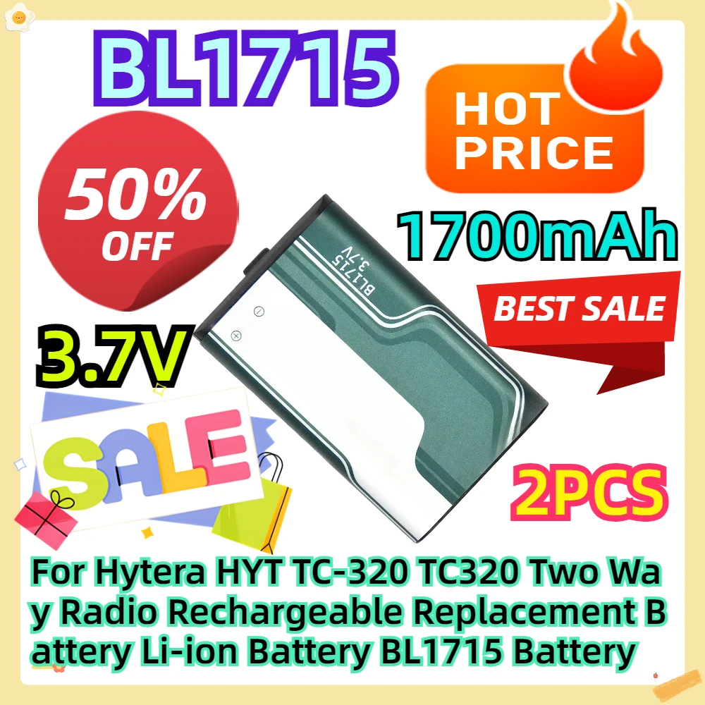 

For Hytera HYT TC-320 TC320 Two Way Radio Rechargeable Replacement Battery 3.7V 1700mAh Li-ion Battery BL1715 Battery 2PCS