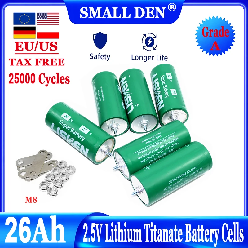 

1-24PCS Grade A 2.5V 26Ah Lithium titanate LTO battery 20C discharge Lishen DIY 12v 24v E-boat Car starter Speaker Solar Light