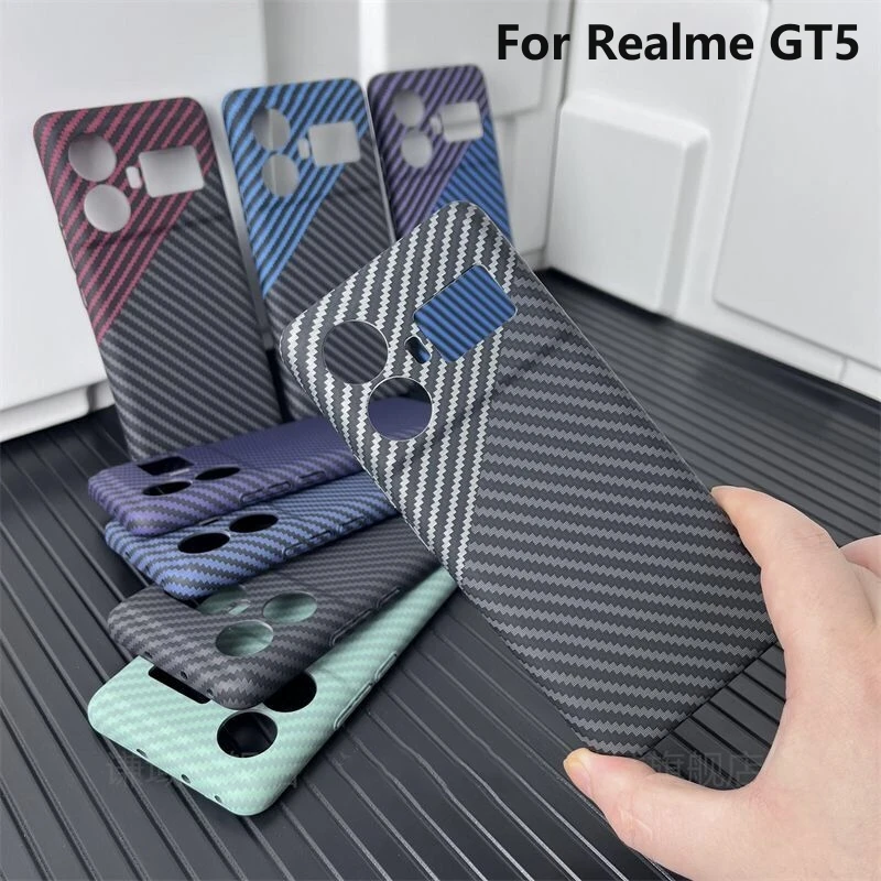 Carbon Fiber Stripe Case For Realme GT 5 6 Neo 5 6 GT3 PC Hard Cover For Realme GT5 GT Neo5 3 3T 2 7 Pro Coque Shockproof Bumper