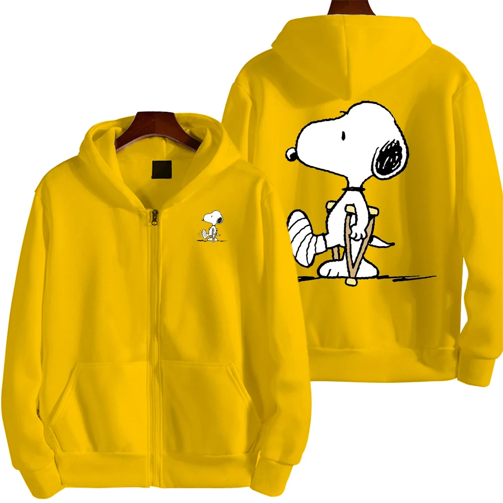 Snoopy's foot injured Men Cartoon Zipper Hoodie New Anime Women Sweatshirt Spring Autumn Casual Couple Jacket Coat