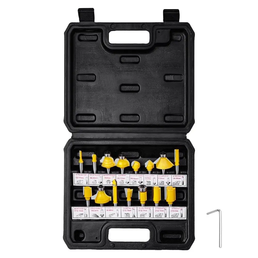 

15 Piece Router Bits Set Carbide Router Bits 1/4 Inch Shank with Carrying Case Router Tool Accessory
