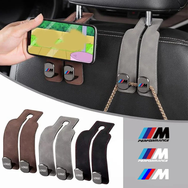 Для BMW M MPerformance MINI Power E90 E46 E30 X1 X2 автомобильный крючок на подголовник замшевое заднее сиденье с двойным крючком, грузоподъемность 20 кг
