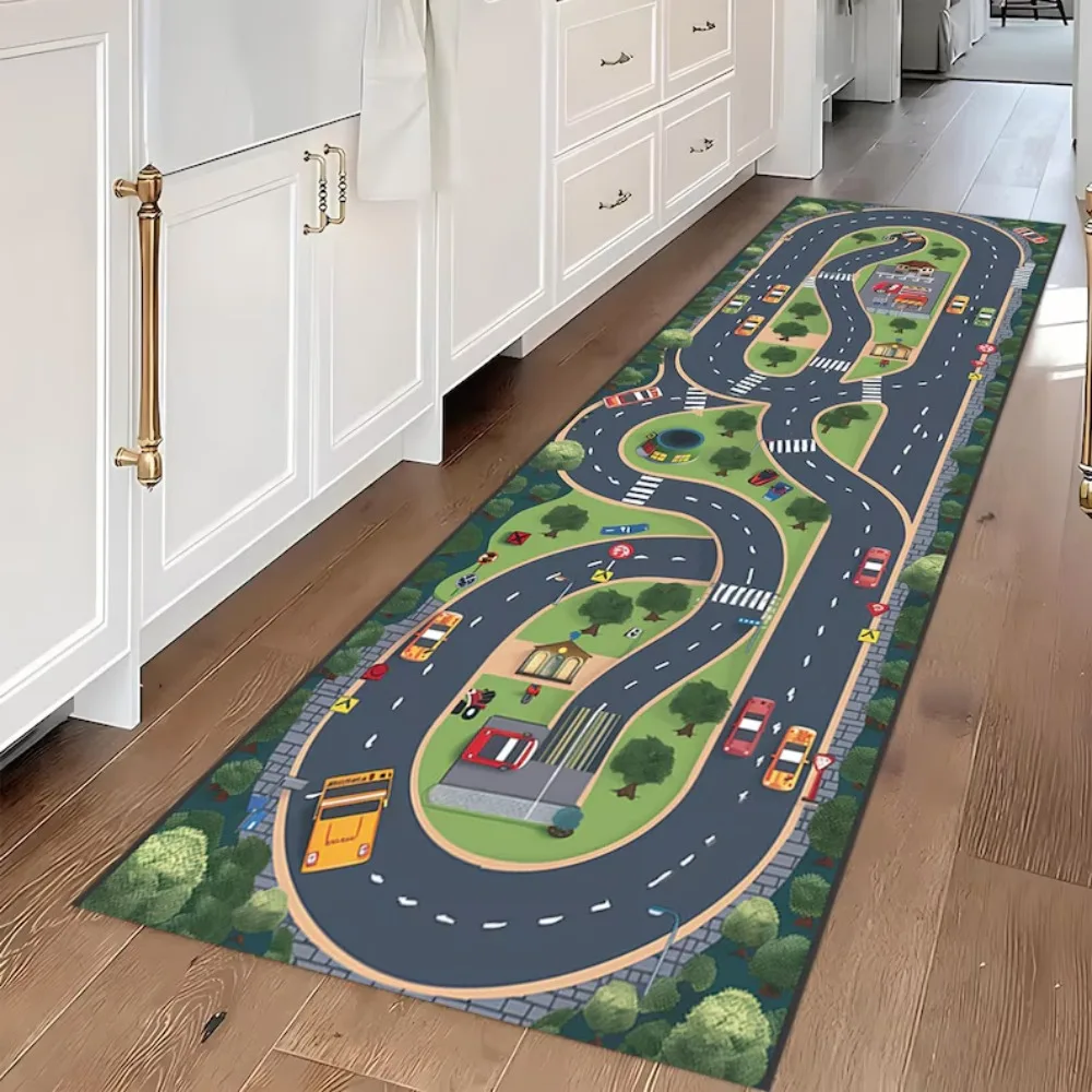 Vintage Navy Blue Gold Floral Pattern Runner Rug Traditional Corridor Floor Mat
