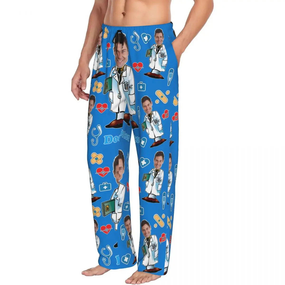 Doctor Custom Pajama Pants for Men Personalized Face Photo Design Sleepwear Lounge Sleep Bottoms Stretch with Pockets