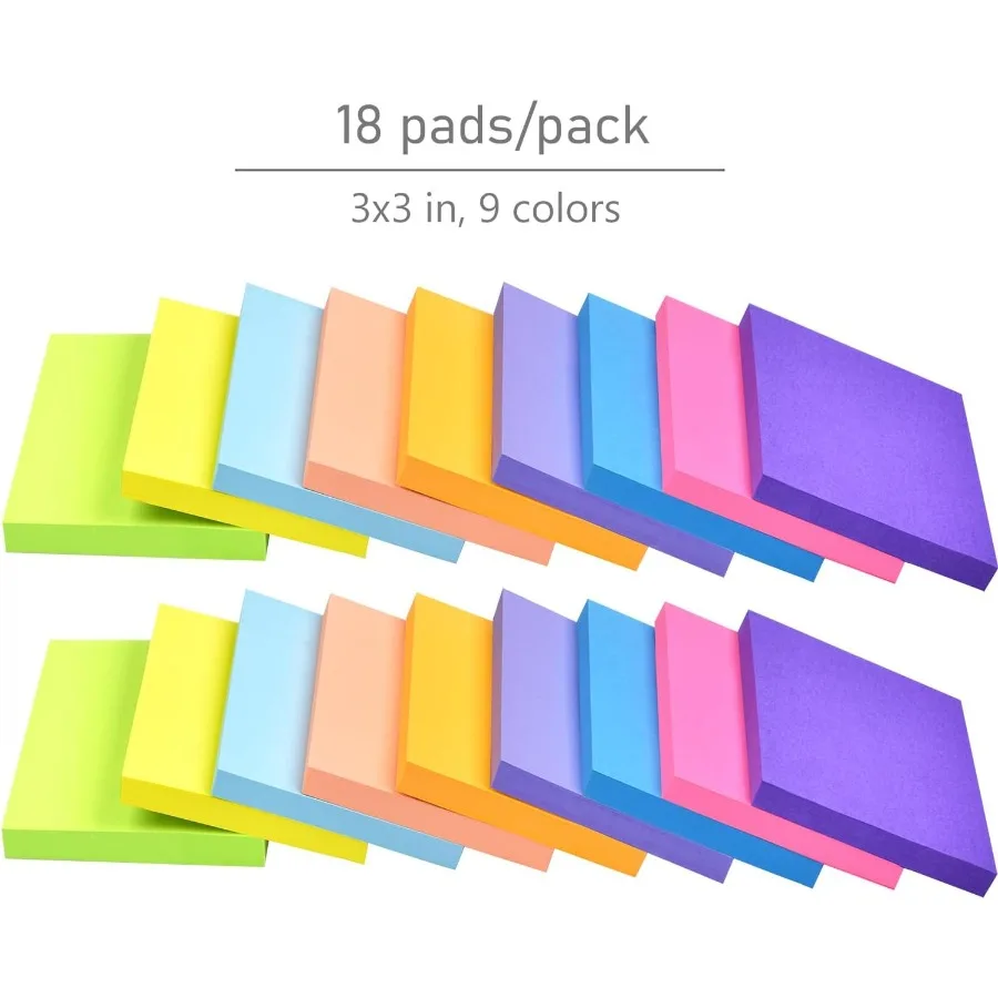 18 حزمة من الملاحظات اللاصقة 3 × 3 ألوان زاهية وسادات ملاحظات ذاتية اللصق 9 ألوان لوحة مذكرة لاصقة للمكتب المدرسي ng #3