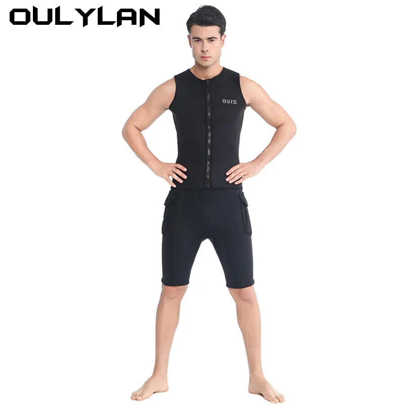 Oulylan Men 3MM Short Diving Pants Sport Neoprene Diving Vest Diving Suit Ultra Elastic Snorkeling Warm Beach Surf WetSuit Man