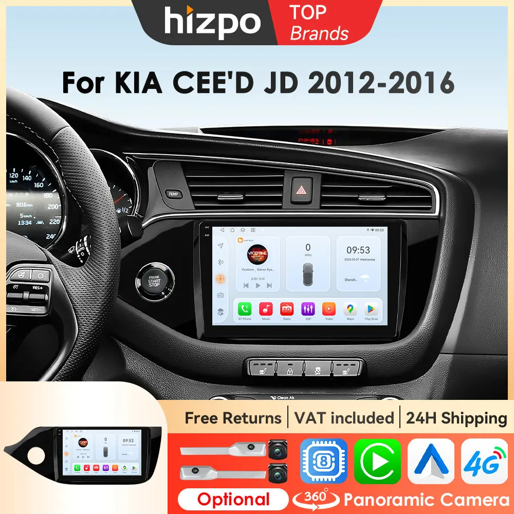 Hizpo Android Auto Carplay Car Stereo Per KIA Cee'd CEED JD 2012 - 2016 Radio Multimidia Lettore GPS Bluetooth DSP QLED Schermo 4G