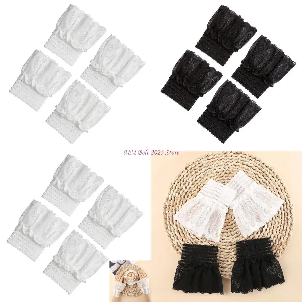 49ME 2 Pairs Elegant Lace Wrist Cuffs Sleeves For Nails Photography And Fashion Styling With Floral Embroidery