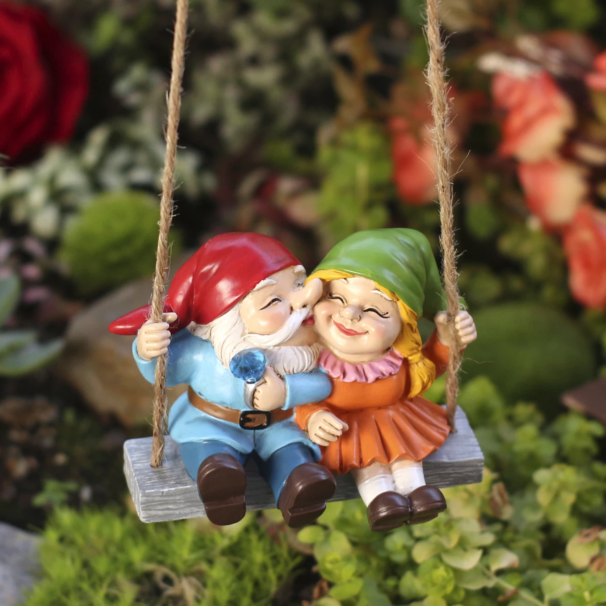1 couple dwarf swing, fun garden decoration pendant, home decoration couple pendant, resin crafts