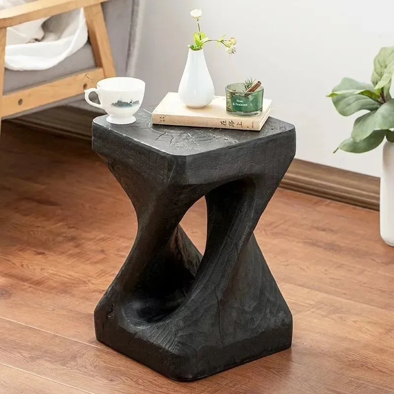 Wabi Silent Wind Coffee Table Bedside Table Imitation Solid Wood Stool Magnesium Oxide Pier Sitting Stool Ornament Creative Flow