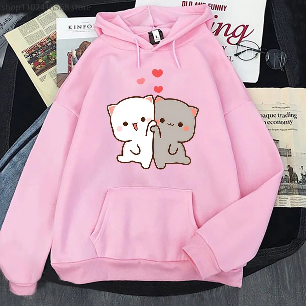 Mochi Peach And Goma Cute Cat Printed Hooded Men Women Hoodies Plus Size Sweatshirt Teen Pullover Unisex Autumn Warm Streetwear