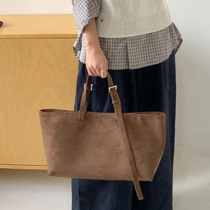 

Korean Imitation Suede Women's Bag Simple Large Capacity Ladies Shoulder Bag Senior Designer Horizontal Square Handbag Tote Bag