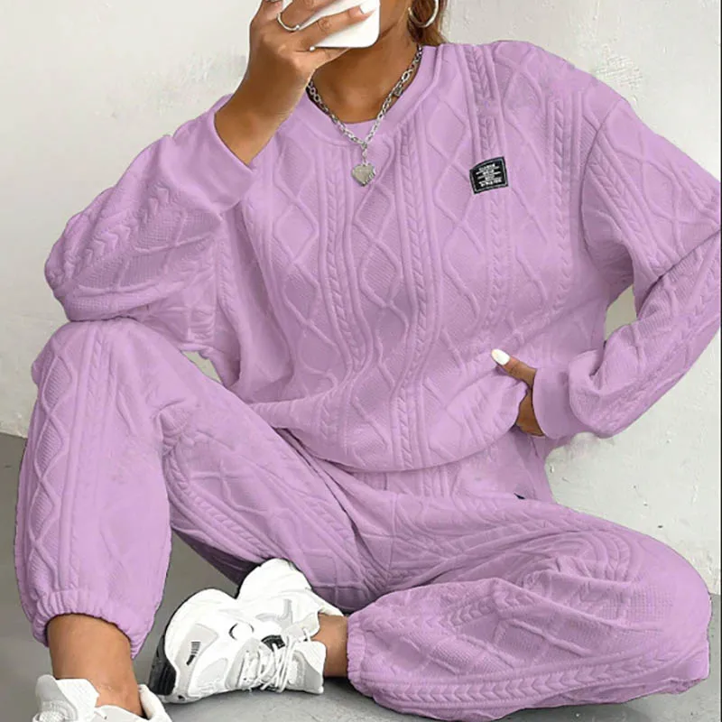 Women Autumn Sweatshirt Set Winter Fashion Solid color Loose hoodies pullover top and long pants 2pcs set Female sport tracksuit