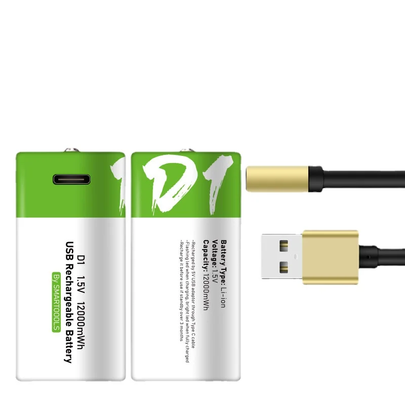 Nuovo formato D 12000mwh batteria ai polimeri di litio Lipo 1.5V D batterie usb ricaricabili cavo USB per forno a gas