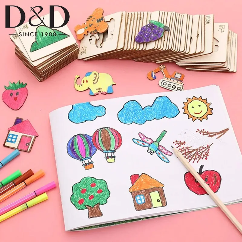 

40Pcs Wooden Drawing Stencil Kit Toys Drawing Toys Wooden DIY Painting Template Stencils Learning Educational Toys Children Gift