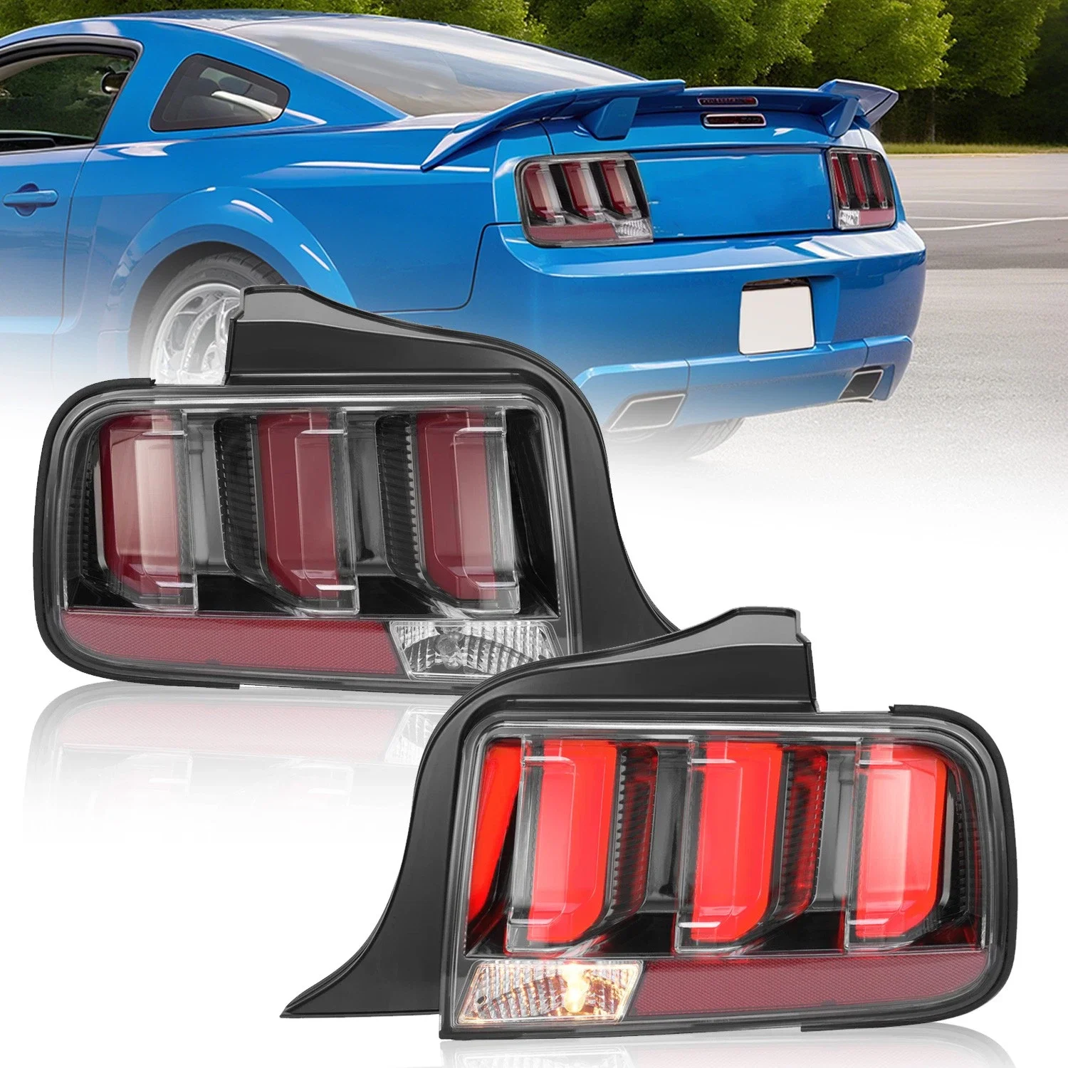 

Pair For 2005-2009 Ford Mustang Tail Lights Clear Lens LED Tube Signal Tail Lights Brake Lamps