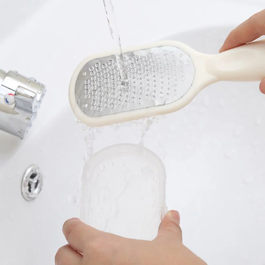 

Stainless Steel Foot Scrubber White Comfortable Handle Cutin Remover Protective Lid Foot Callus Remover Professional Pedicure