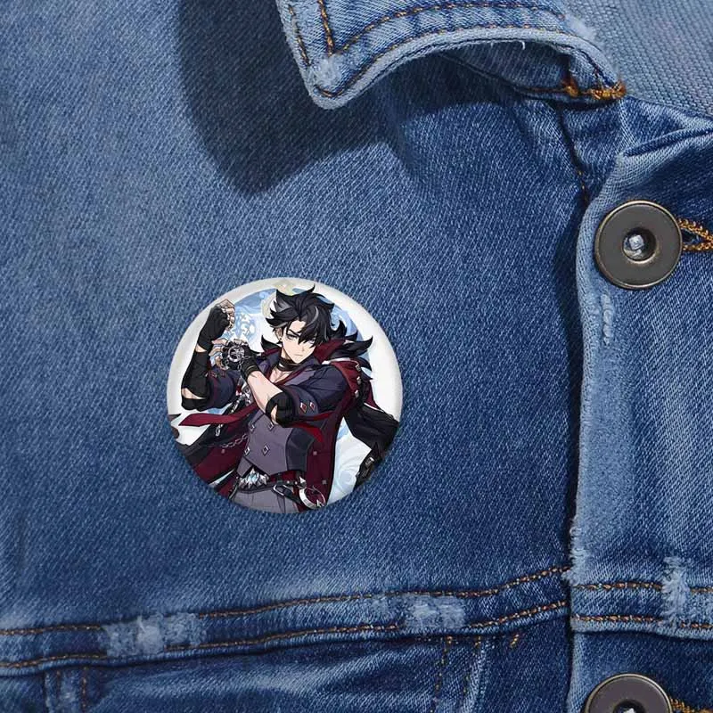 Game Figure Genshin Impact Wriothesley Cosplay Badge Funny Cartoon Soft Button Pin Tinplate Brooch Accessories for Hat Bag Prop