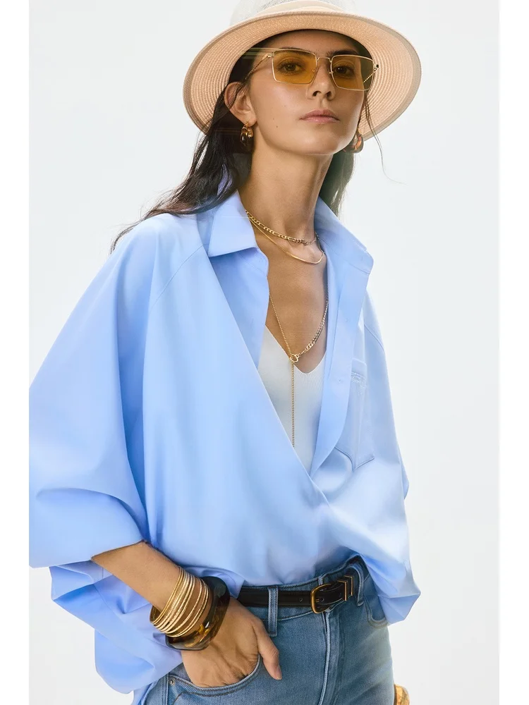 

Женская повседневная летняя блузка Annaspeak Maspure Cool Management Easy Care из вискозы свободного кроя с рукавами «летучая мышь» и вышивкой